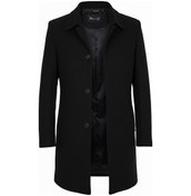 Resim Erkek Siyah Dar Kesim Yün Karışımlı Kaşe Gömlek Yaka Palto Kaban Siyah 