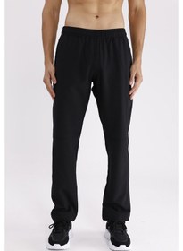 Resim Yan Fermuarlı Cep Diz Dikiş Detaylı Düz Paça Esnek Bel Spor Görünümlü Eşofman Altı Black 