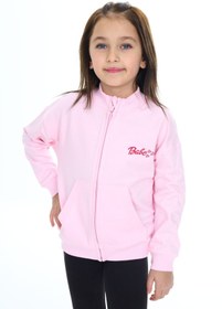 Resim Toontoy Kız Çocuk Dik Yaka Fermuarlı Düşük Omuz Cepli Nakış Baskılı Örme Hırka - 2 İplik Şardonlu 