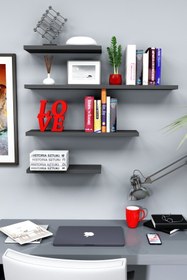 Resim Dormot Home Modern Siyah Renkli 4'lü Set Çok Amaçlı Salon Duvar Rafı 