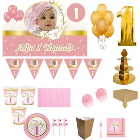 Resim 1 Yaş Altın Doğum Günü Süsleri, Parti Seti, Malzemeler, Fotoğrafl +3 