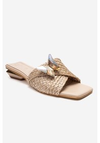 Resim Luvishoes Luvi Shoes Journey Bej Hasır Kelebek Taşlı Kadın Kısa Topuklu Terlik Bej 