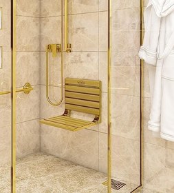 Resim Duvara Monte Katlanır Ahşap Duş Oturağı 38x38 (Altın) 
