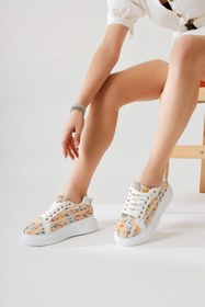 Resim Limoya Silfa Beyaz Örgü Desenli Yüksek Taban Bağcıklı Kadın Sneakers, Kadın Spor Ayakkabı Fırsat Ürünü 