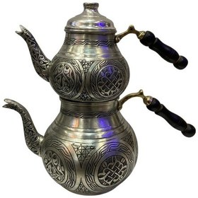 Resim Gümüş Renkli Bakır İşlemeli Çaydanlık Gümüş 
