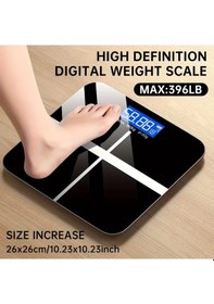 Resim Fochsia 396 Lb Dijital Banyo Terazisi Led Ekran Sıcaklık Göstergeli Geniş Platform Siyah Desen 