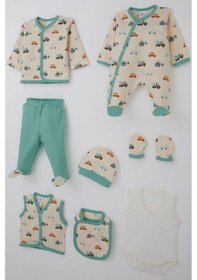 Resim Breeze Erkek Bebek Hastane Çıkışı 8 Li Renkli İş Makinesi Desenli 0-3 Ay, Krem 