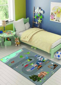 Resim Arabalı Çocuk Oyun Halısı Dekhera C6063-1 - 140X300 / Deri Taban 