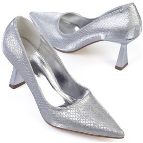 Resim Shoetek Luana Kadın Stiletto Kroko Desenli Topuklu Ayakkabı Gümüş Simli GÜMÜŞ SİMLİ 