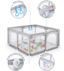 Resim Original Playard Plus Güvenli Bebek Ve Çocuk Oyun Alanı Oyun Parkı 120x120 Oyun Matı Ve Topları - Açık Gri 