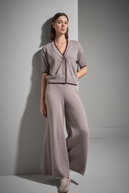 Resim Çift Kat Detaylı Vizon Triko Hırka 