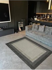 Resim rugs modern Gri Haki Düz Çizgili Dokuma Taban Dijital Baskılı Halı Mira 1361, 80 x 150 