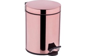 Resim Rose Gold Banyo Seti, 5 Lt Pedallı Çöp Kovası ve Klozet Fırçası 