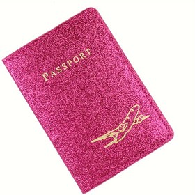 Resim Şık Pembe Simli Pasaport Kılıfı - Hafif Sentetik Deri, Altın Yazılı & Uçak Grafikli Hırsızlık Karşıtı Tasarım, Seyahat, Okul ve Tatil için Mükemmel, Okul Pasaport Kılıfı | Simli Bitiş | Dayanıklı Sim Malzemesi 