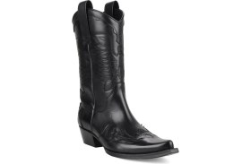 Resim FootCourt Erkek Kovboy Çizmesi Deri Siyah Slip-on Bağlama ile Günlük Kullanım İçin Rahat 