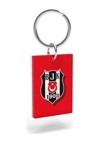 Resim Beşiktaş Lisanslı Kırmızı Logolu Çift Taraflı Çubuklu Anahtarlık Kartal Ahşap Kutulu Siyah - Beyaz 