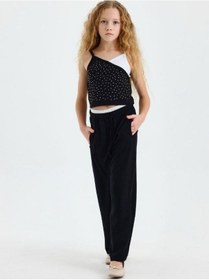 Resim Kız Çocuk Taşlı Askılı Crop Bluz-15567 Siyah 