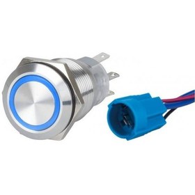 Resim Krom Led Buton Mavi 15a 19 Mm 12-24v On Yaylı -off 