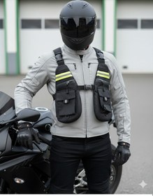 Resim Motosiklet Göğüs Çantası Yeni Nesil Ayarlanabilir Kayışlı Klipsli Yelek Tipi Suya Dayanıklı Çanta Siyah 