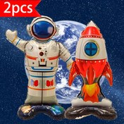 Resim 2 adet Uzay Astronotu Balonu ve Roket Balonu, Dış Uzay Roketi Astronot Balonu, Çocukların uzay temalı doğum günü partisi süslemeleri için uygun Roket Mylar Folyo Balon (Gökkuşağı) 