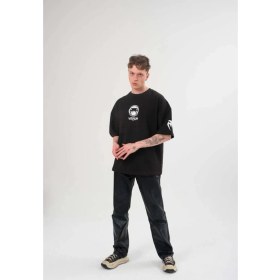 Resim Nemere Bisiklet Yaka Baskılı Oversize T-Shirt - Siyah 