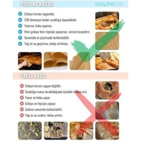 Resim Dolphfin Fırın Pişirme Kağıdı 100 Adet Yapışmaz Ağartılmamış Yağlı Yüzey Ultra Kalın Çok Amaçlı Kağıt 