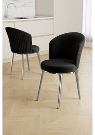 Resim Canisa Risa Serisi 4 Adet Siyah Mutfak Sandalyesi Krom Kaplama Metal Ayak 1. Sınıf Babyface Kumaş Siyah Sandalye Krom Ayak 