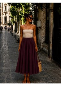 Resim Eren Style İtalyan Beli Lastikli Kloş Etek Mürdüm 