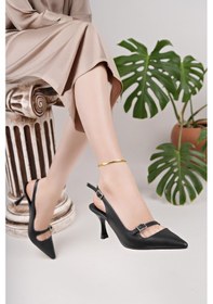 Resim Nesilshoes Nesil Shoes Özma 447 Siyah Topuklu Kadın Sandalet 
