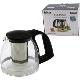 Resim 900ml Cam Demlik Çelik Süzgeçli - Plastik Kulp - Kapak - Krom Çerçeve 4741 Altın - Buz Mavisi 