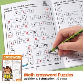 Resim 32 Sayfa A4 Matematik Çapraz Bulmaca Kitabı: 20 İçinde Toplama ve Çıkarma - Eğitici ve Eğlenceli Matematik Öğrenme Aracı Okul Etkinlikleri İçin, Kağıt Malzeme, Sınıf Öğretim Yardımcısı | Etkileşimli Öğrenme | Renkli Sayfalar 