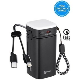 Resim Intouch 20000 Mah 22.5w Pd Hızlı Kablolu Kamp Lambası Outdoor Serisi Powerbank Siyah 