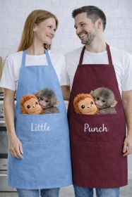 Resim Ays Home Punch Maymun Ve Orangutan Baskılı Mutfak Önlüğü Seti Bordo 