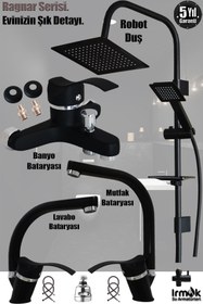Resim tesitay Lavabo, Mutfak, Banyo Bataryası Siyah Eviye Musluk Armatür Robot Duş Seti Batarya Duş Seti Ragnar 
