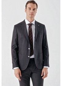 Resim Morven Erkek Mürdüm Poliviskon Trend Ekoseli Slim Fit Mono Yaka Takım Elbise Mürdüm 