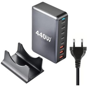 Resim Sunshine011 Gray Kıtbox 440w Gan Avrupa Fişli Hızlı Şarj Cihazı 3 Usb 5 Type-c Port Led Göstergeli İphone Macbook Uyumlu Araç Şarj Aleti 