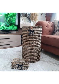 Resim Egindra Doğal Jüt Hasır El Yapımı Kapaklı Çamaşır Sepeti Diğer 