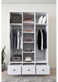 Resim Ases Mobilya Ases Ela848 Modern 3 Kapaklı 3 Çekmeceli Raflı Askılı Gardırop Giysi Dolabı Beyaz Beyaz 
