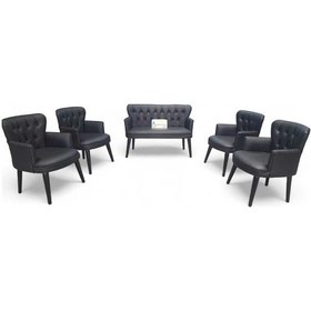 Resim Siyah Deri Ahşap Ayaklı Ofis Koltuk Takımı Büro Koltuk Ve Kanepeleri Mobilyası 1 İkili 4 Tekli Siyah 