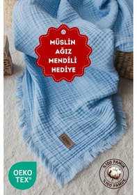 Resim Zeypba % 100 Pamuk 4 Katlı Müslin Bebe Mavi Bebek & Çocuk İçin 110x110 CM 