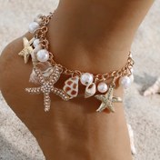 Resim 1 adet Bohem Seashell Starfish Taklit İnci Kolye Ayak Bileği, Çinko Alaşımlı Rhinestone Detaylar, Tatil ve Günlük Kıyafetler için Zarif Kadın Takıları, Tatil Aksesuarı | Bohem Tarzı | Taklit İnci Kolye, Plaj Aksesuarları 