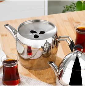 Resim Özlife 1021 4 Parça Aile Boy Silikon Saplı Çelik Çaydanlık Takımı Gümüş 