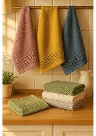 Resim 6 Parça Mutfak Havlusu Seti %100 Pamuklu Baklava Çok Renkli 