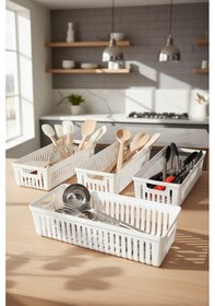 Resim Snippy Nivo - 4'lü Çekmece İçi Kaşıklık Seti Organizer Mutfak Düzenleyici Bıçaklık Kepçelik Beyaz Beyaz 