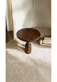 Resim Ahşap Doğal Masif Yan Sehpa Tekli Ceviz Renk Mantar Sehpa - Dekoratif Sehpa Ceviz 