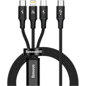 Resim Baseus 1.5 Metre 20W 3in1 Type C, Iphone Lightning ve Micro Ultra Hızlı Şarj ve Data Kablosu 