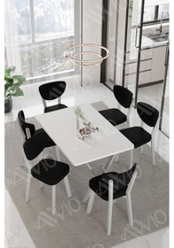 Resim Avvio Rita Beyaz Elma Sandalye 80x140 Yemek Masası Mutfak Masası 6 Kişilik Masa Sandalye Takım Beyaz 