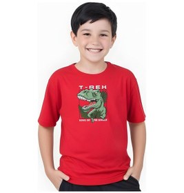 Resim Panios Kids T-rex Baskılı Erkek Çocuk Kısa Kollu Tişört Kırmızı 