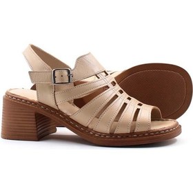 Resim Fast Step Hakiki Deri Kadın Dolgu Topuk Sandalet 621za937l Bej 