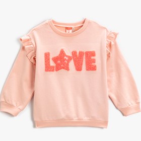 Resim Kız Bebek Fırfırlı Sweatshirt Peluş Detaylı Bisiklet Yaka Şardonlu 